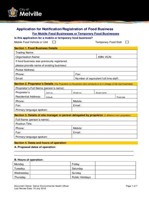 Notification / Registration of a Food Business .